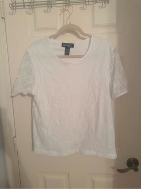 Denim&Co White Lace Sleeve Short Sleeve Tee
